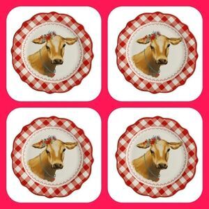The Pioneer Woman - 4 - Gingham Check Cow Plates, Red